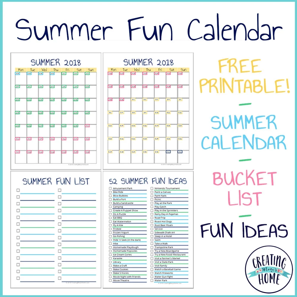 Summer Fun Schedule Printable