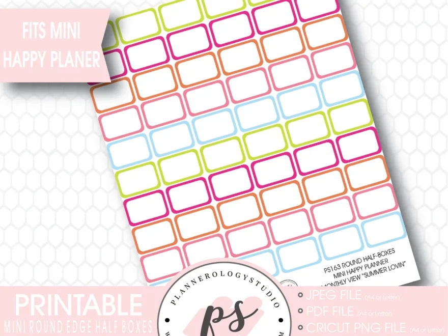 Summer Lovin Mini Round Edge Half Boxes Printable Planner Stickers Plannerologystudio
