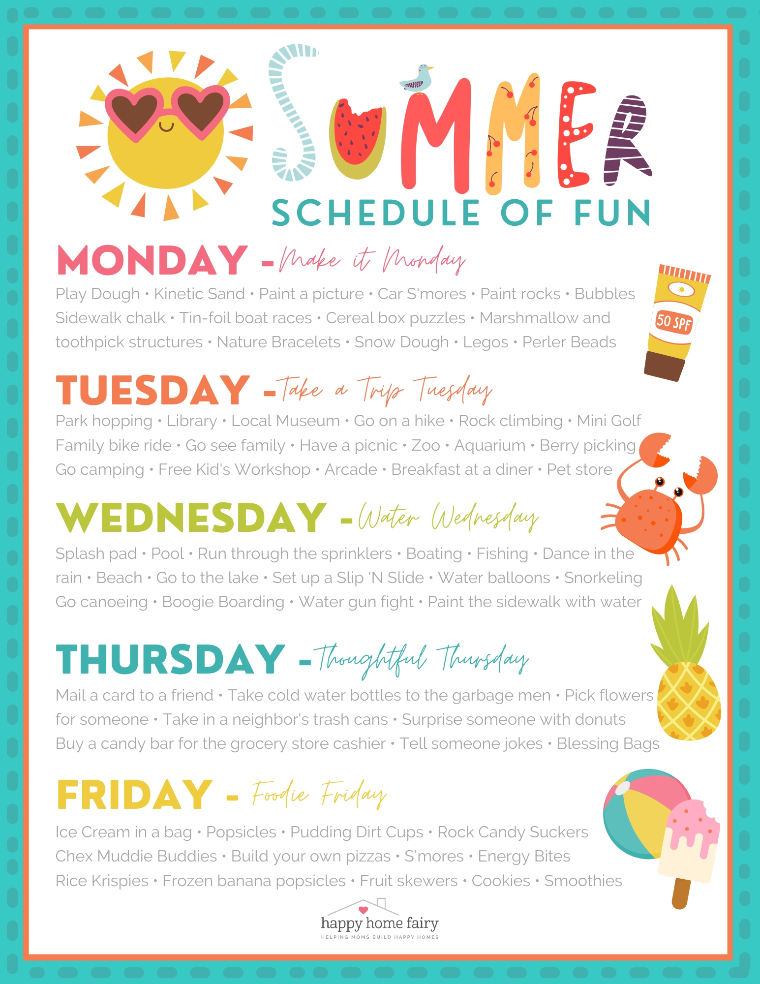 Summer Schedule FREE Printable Happy Home Fairy