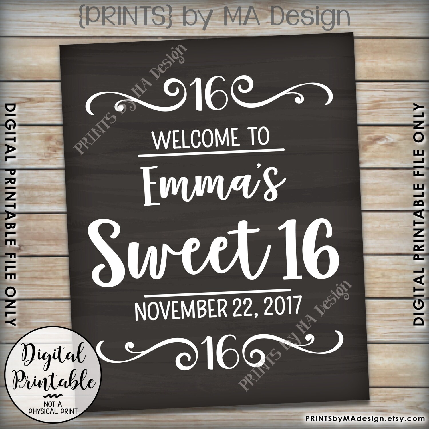Printable Chalkboard Sweet 16 Sign