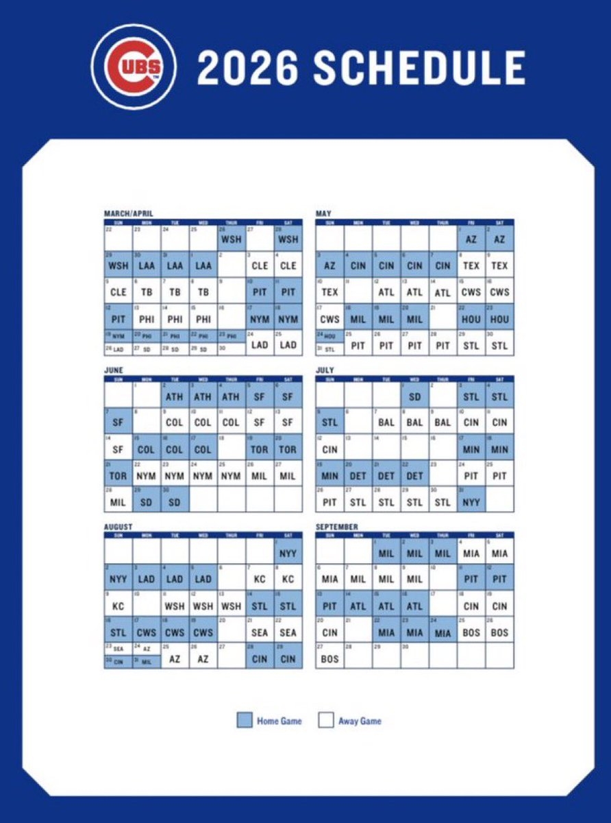 Printable Cubs 2026 Schedule