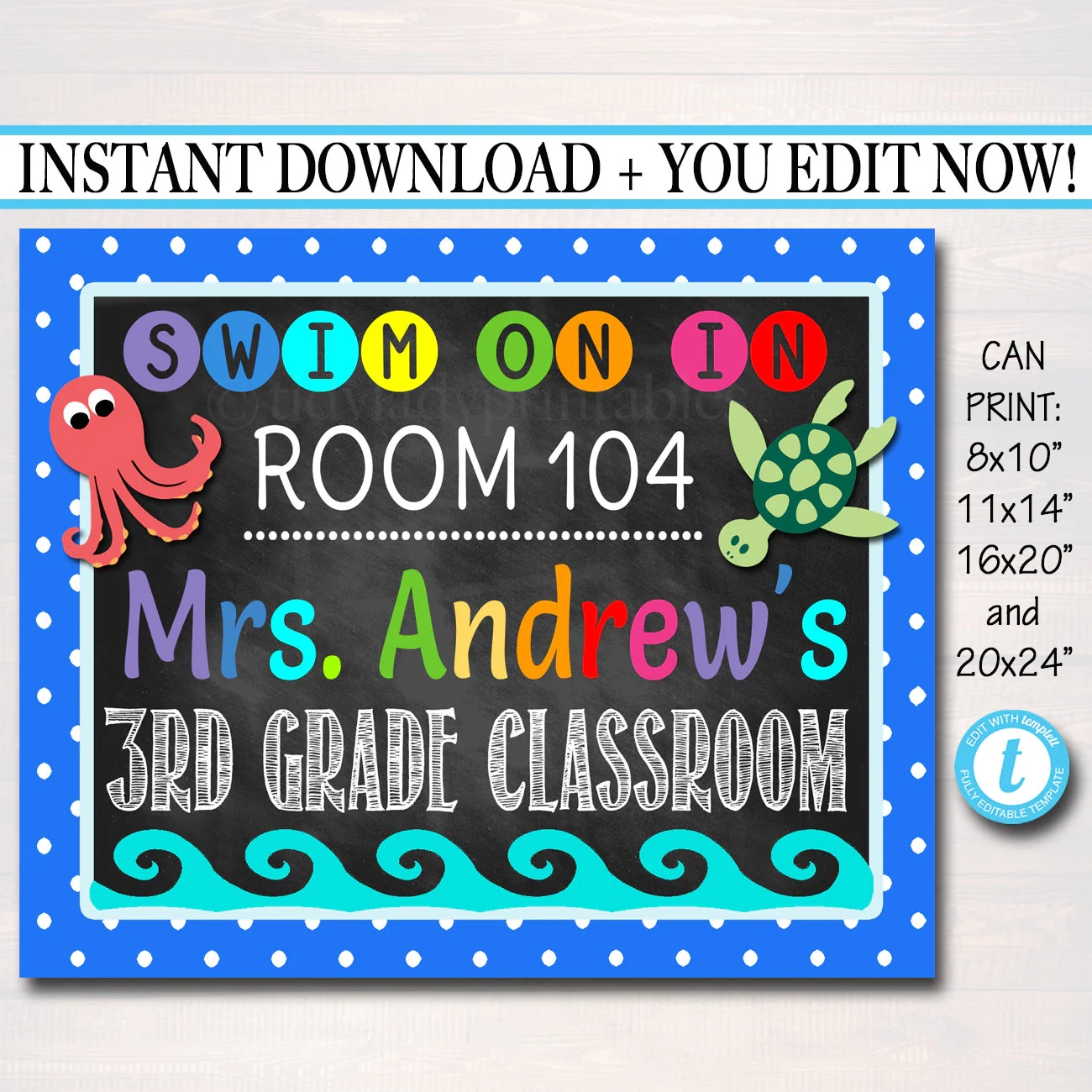 Teacher Classroom Door Sign Under The Sea Theme Printable TidyLady Printables