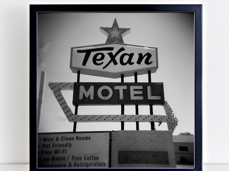Texan Motel Sign Holga Photograph Print Tejas Country Club