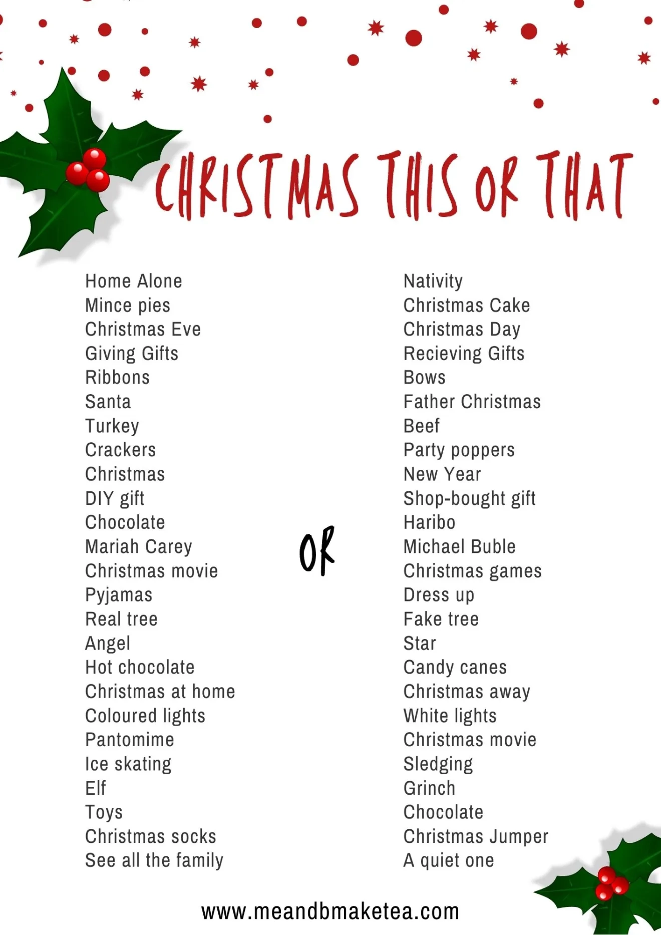 The Christmas This Or That Big Quiz Free Printable Me And B Make Tea The Christmas This Or That Big Quiz Free Printable Me And B Make Tea