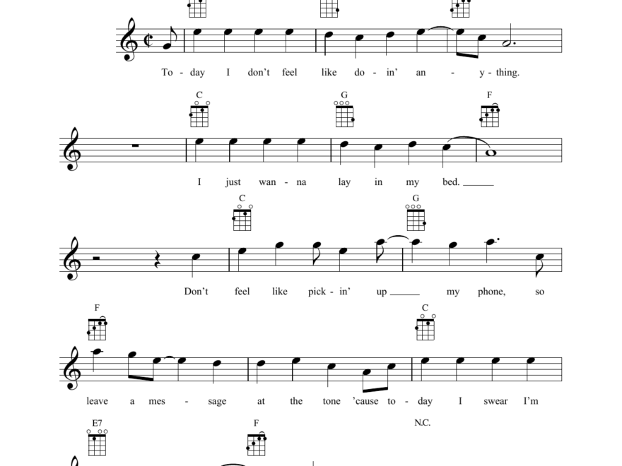 The Lazy Song By Bruno Mars Sheet Music For Baritone Ukulele At Sheet Music Direct
