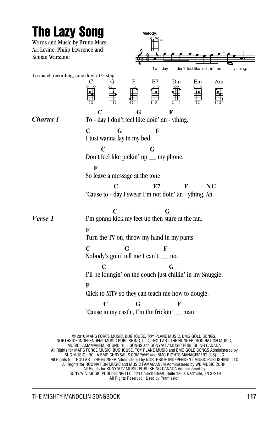 The Lazy Song Sheet Ukulele Printable The Lazy Song Sheet Ukulele Printable