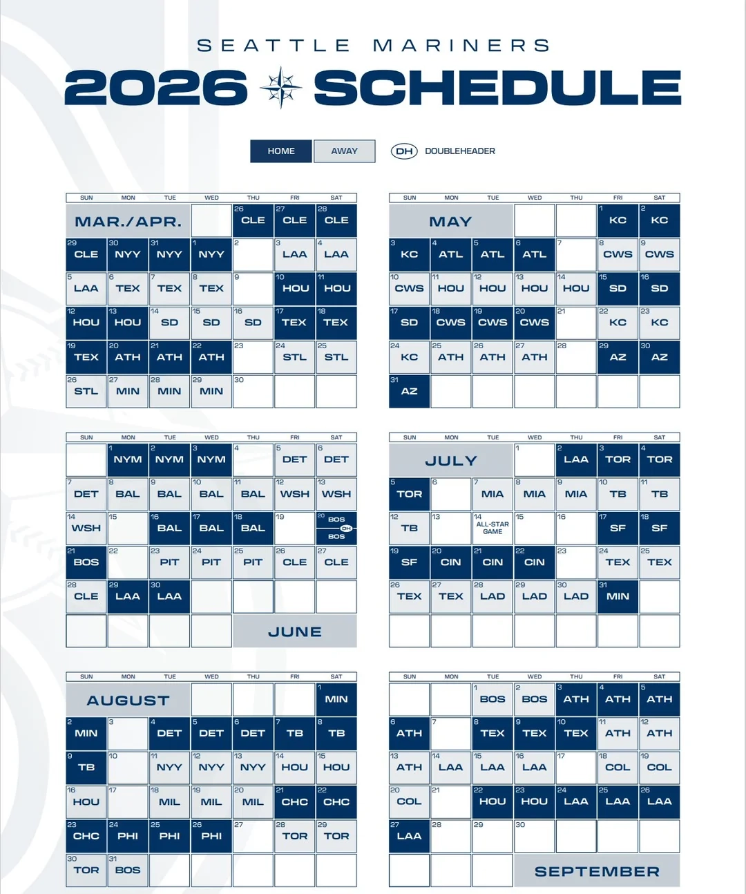 The Mariners 2026 Schedule In Calendar Form R Mariners