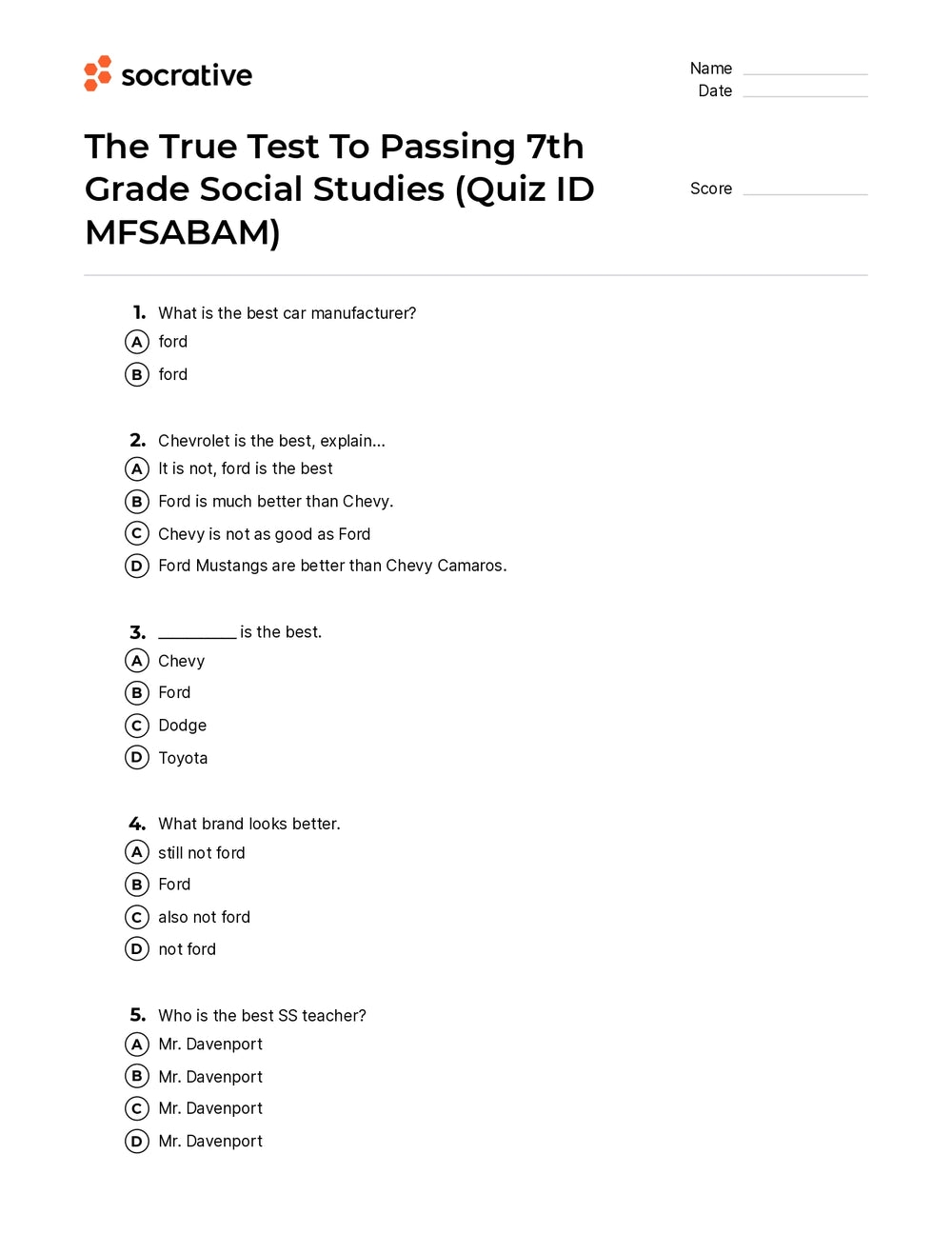 The True Test To Passing 7Th Grade Social Studies Quiz Shop Worksheets Library