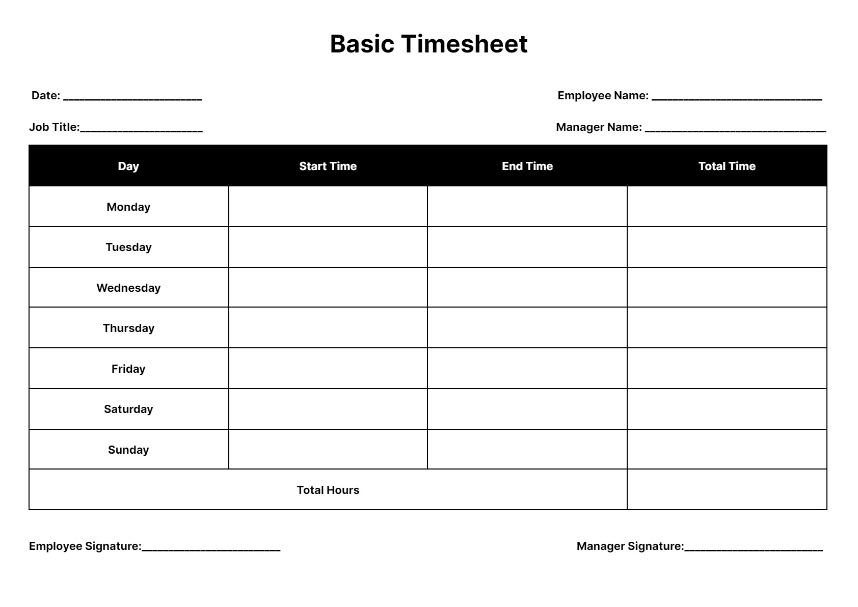 Simple Time Sheet Printable