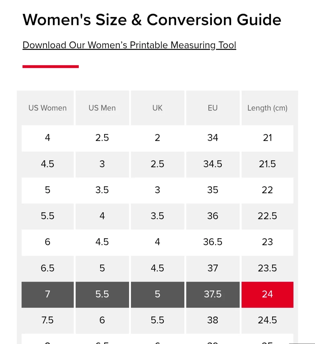 Printable Toms Size Chart Printable Toms Size Chart