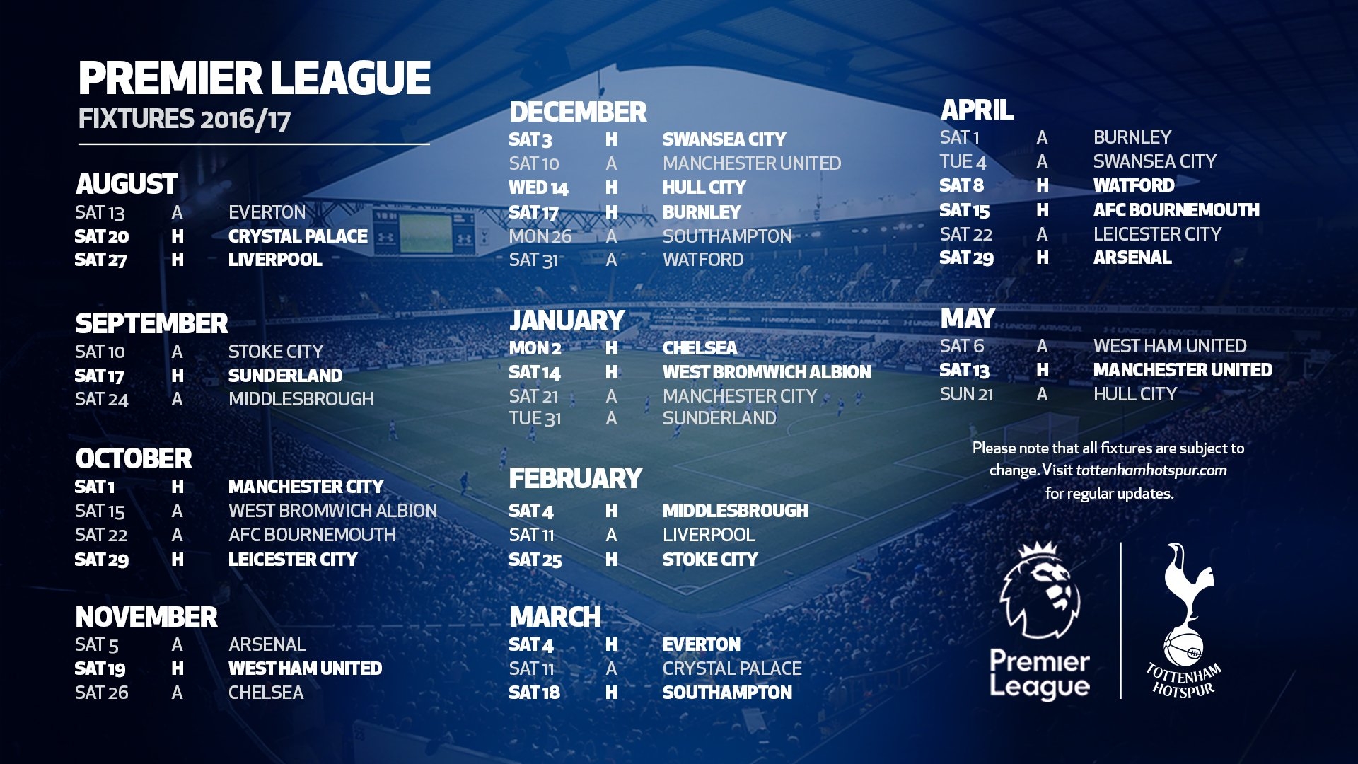 Tottenham Hotspur On X Here Is Our Full Provisional Fixture List For The 2016 17 premierleague Season COYS Https t co DjzmbdBhon X Tottenham Hotspur On X Here Is Our Full Provisional Fixture List For The 2016 17 premierleague Season COYS Https t co DjzmbdBhon X