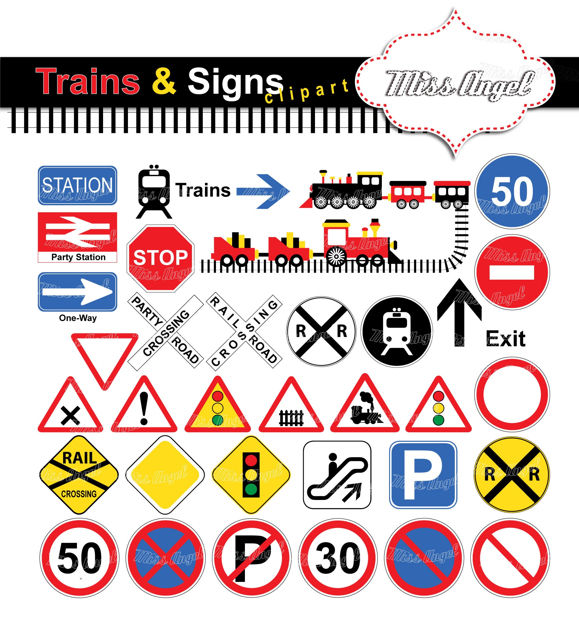 Trains And Traffic Signs Clipart Trains Children Party Clipart Kids Trains Themed Party Decor 6 Traffic Signs And Trains Clipart Bundle Etsy