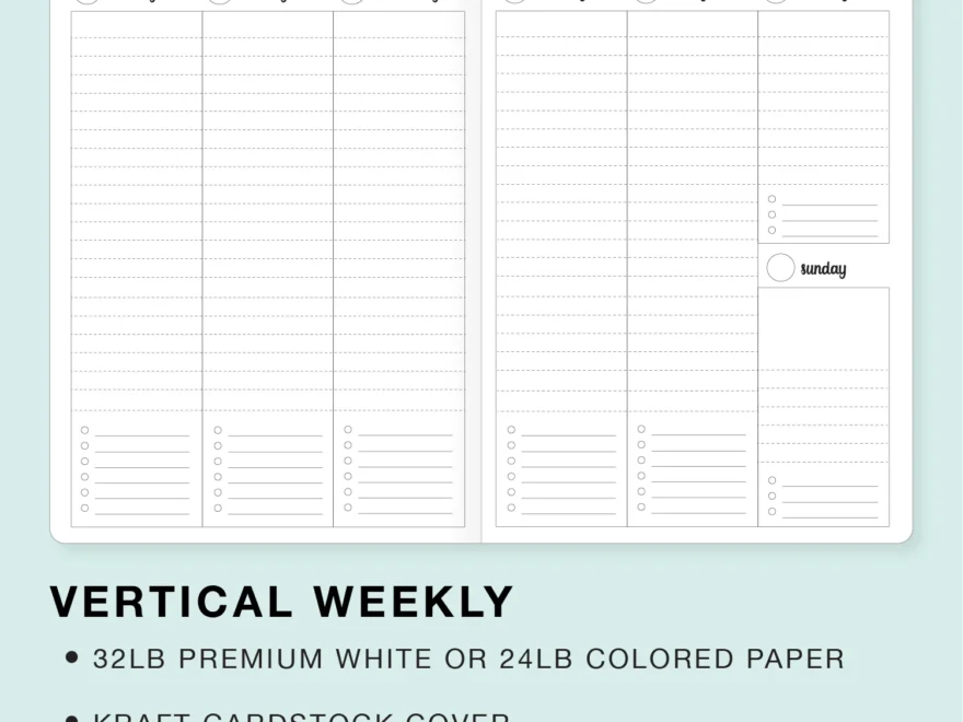 TRAVELERS NOTEBOOK INSERT VERTICAL WEEKLY CALENDAR UNDATED Yellow Paper House