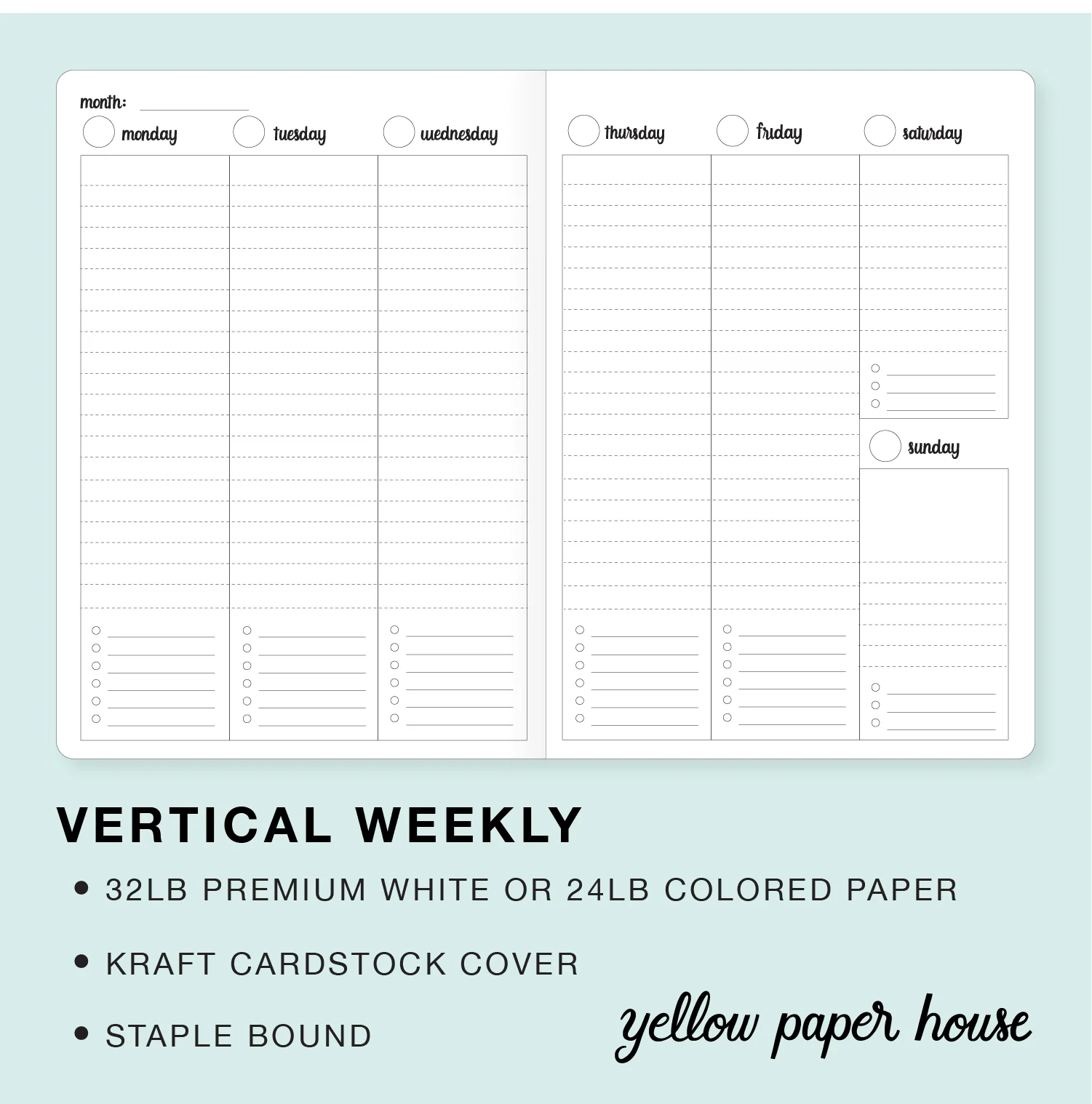 TRAVELERS NOTEBOOK INSERT VERTICAL WEEKLY CALENDAR UNDATED Yellow Paper House TRAVELERS NOTEBOOK INSERT VERTICAL WEEKLY CALENDAR UNDATED Yellow Paper House