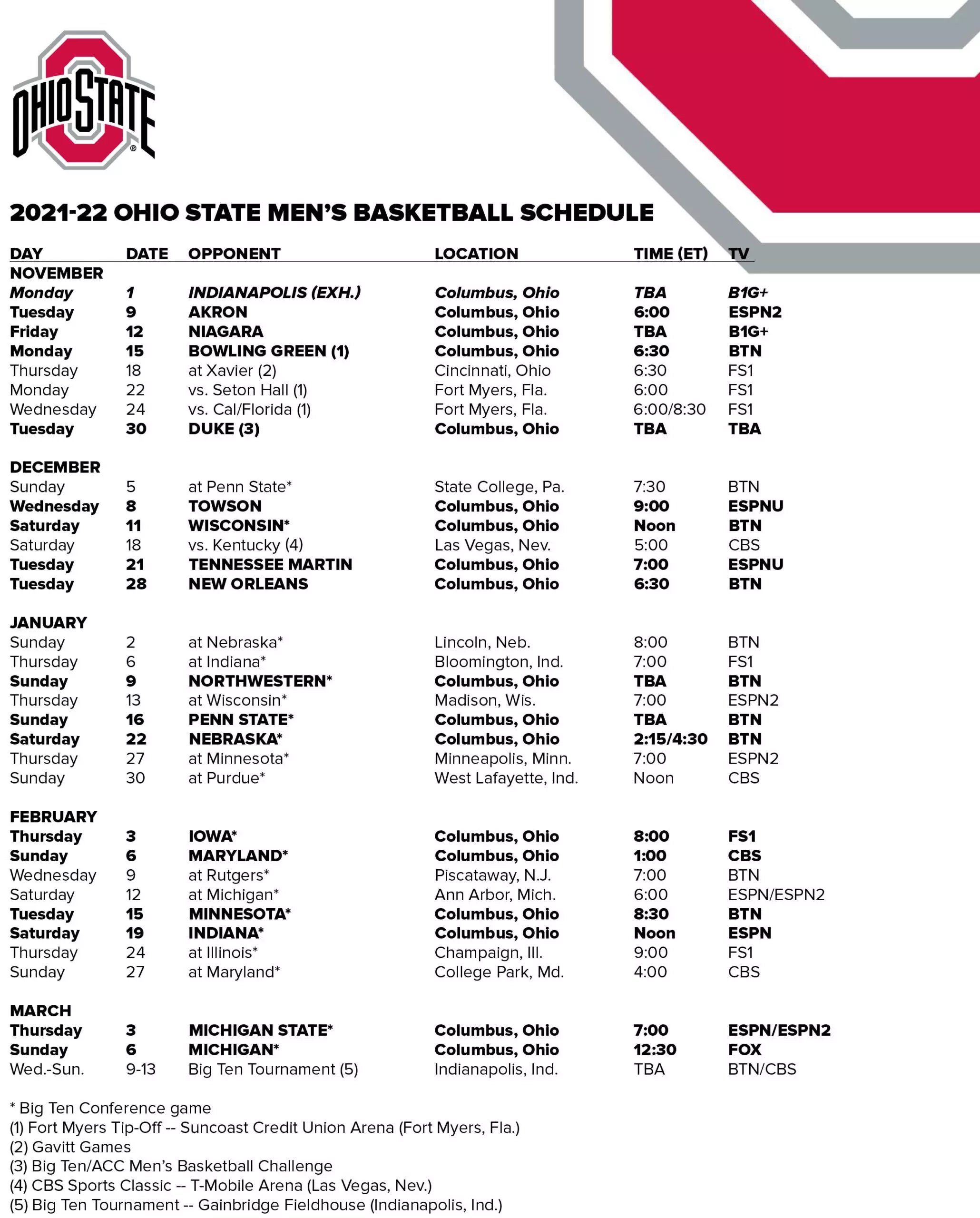 TV Assignments And Tip Times Announce For 2021 22 Season Ohio State
