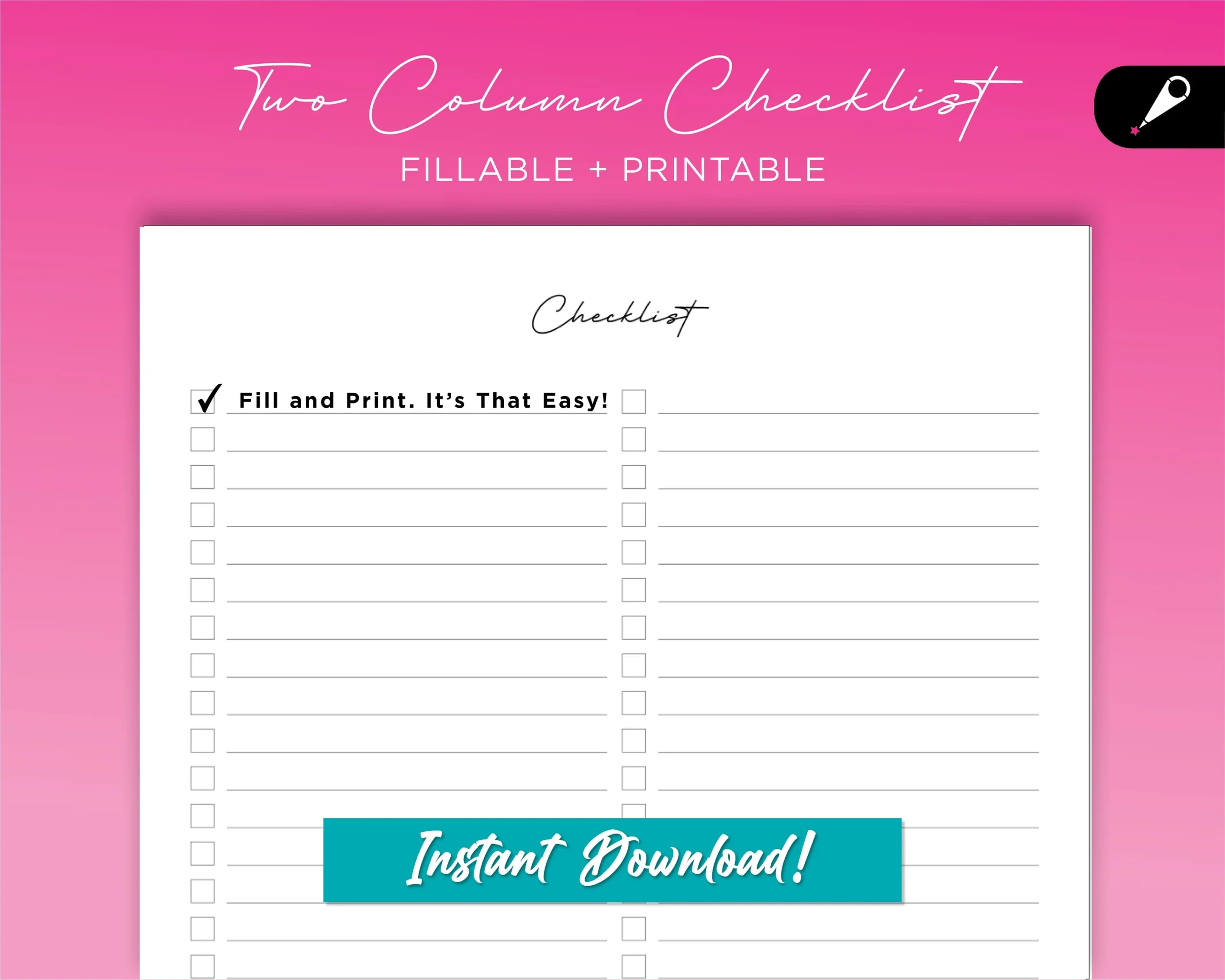 Check List Two Column Printable