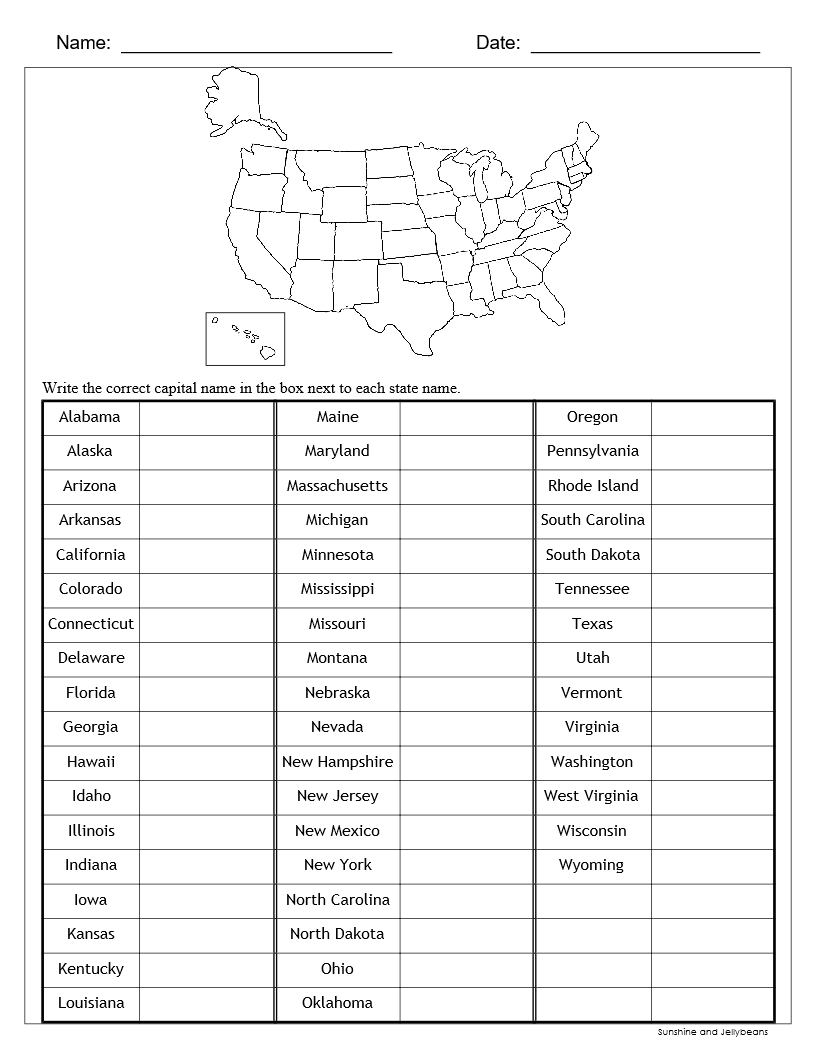 Name The States Printable Quiz Name The States Printable Quiz