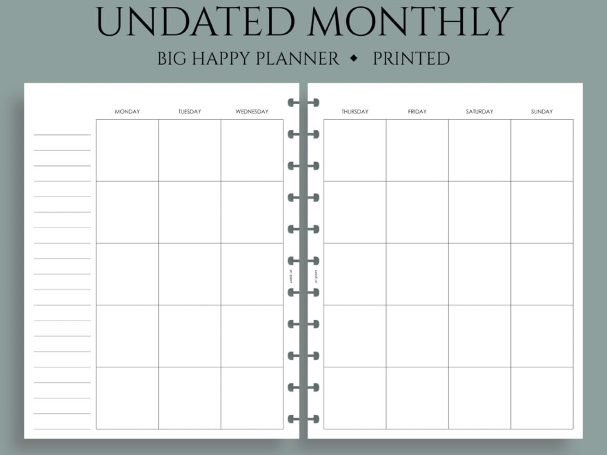 Undated Monthly Calendar Monday Start PT Paper