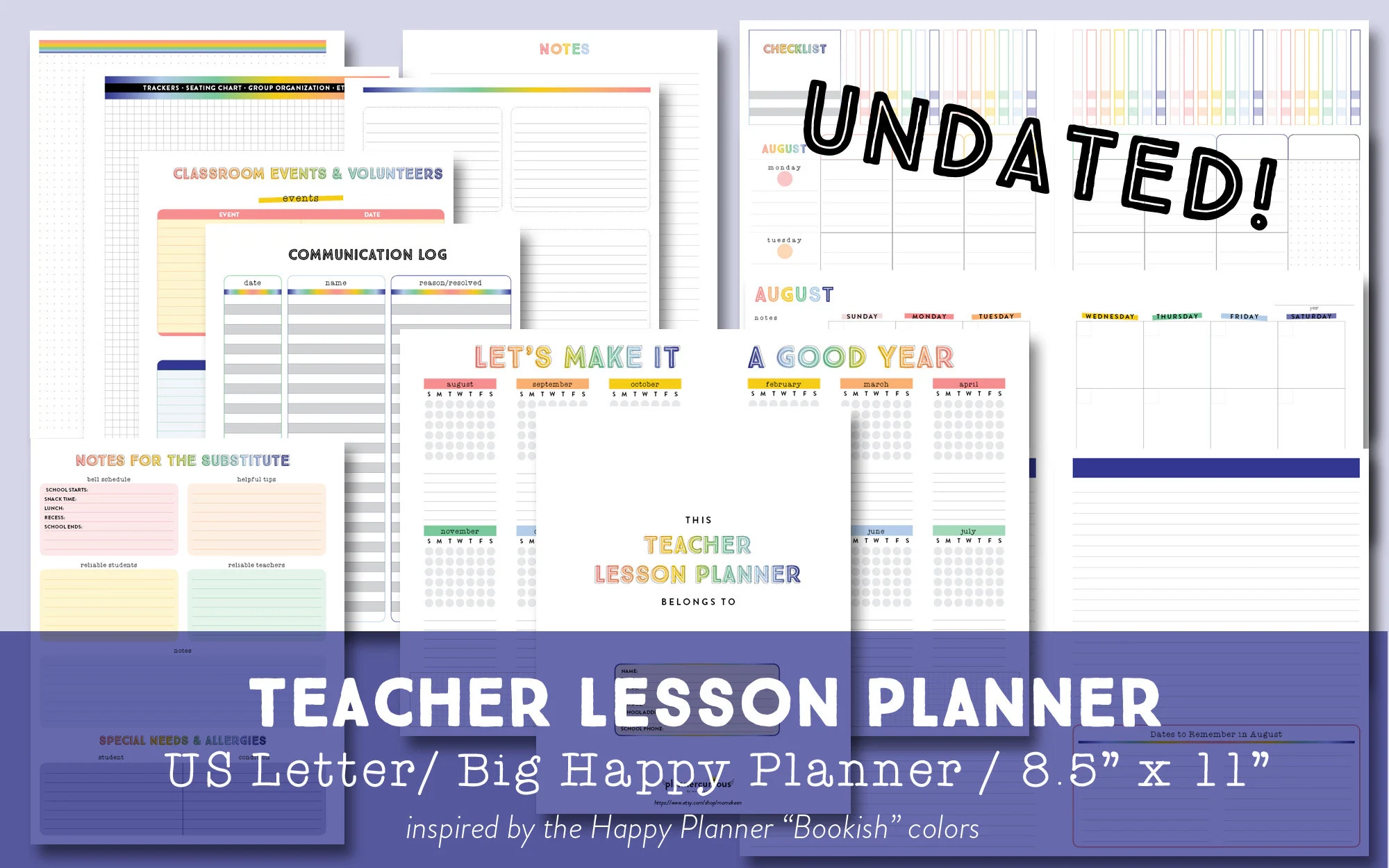 Undated Printable Teacher Lesson Planner For Big Happy Planner US Letter 8 5 X 11 Designed In HP Bookish Colors Discbound 3 Ring Binder Etsy Undated Printable Teacher Lesson Planner For Big Happy Planner US Letter 8 5 X 11 Designed In HP Bookish Colors Discbound 3 Ring Binder Etsy