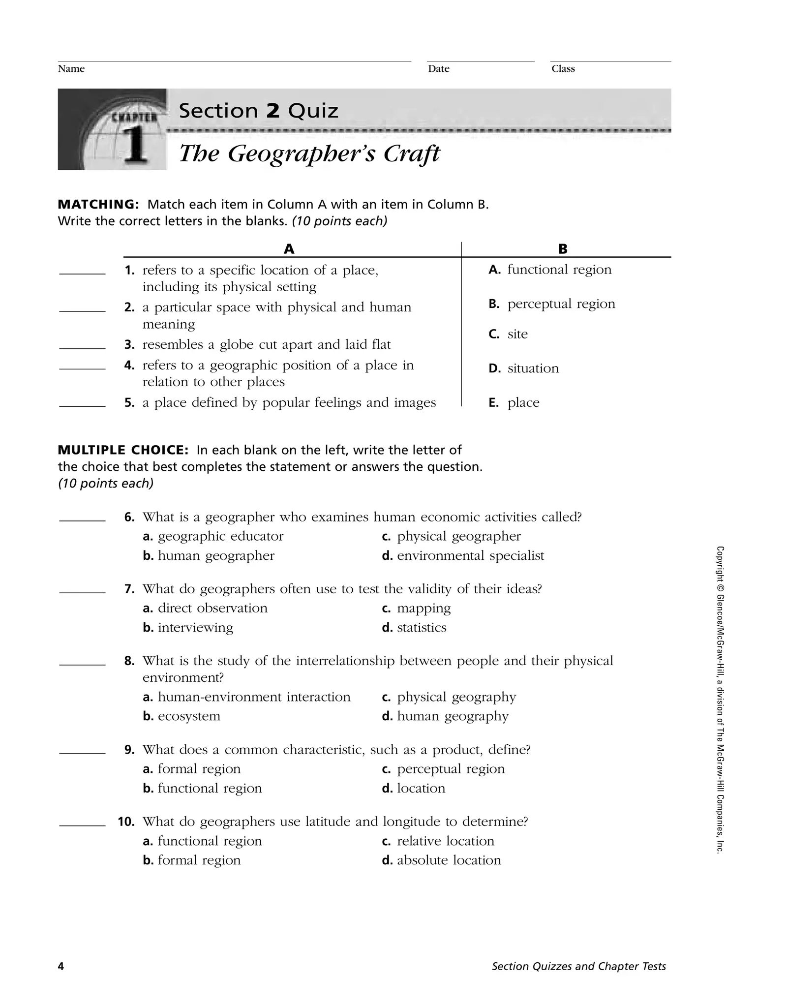 9th Grade Geography Quiz Printable