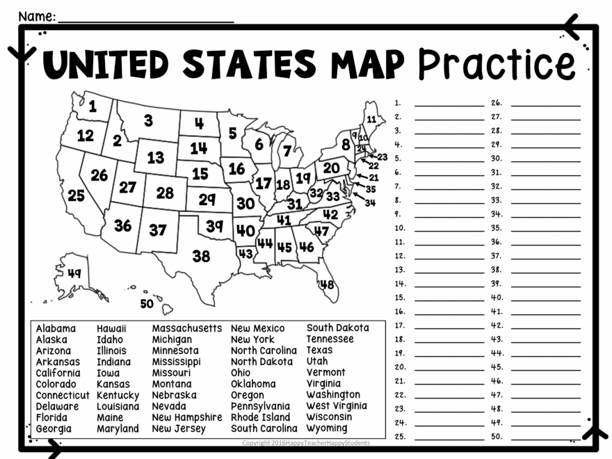 United States Map Quiz Worksheet USA Map Test W Practice Sheet US Map Quiz Made By Teachers