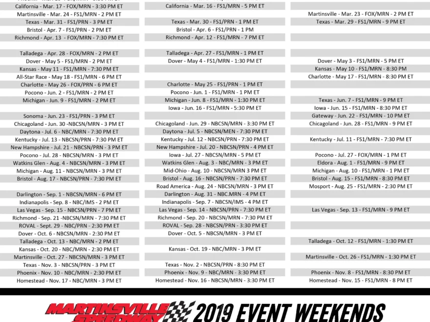 Updated Printable Schedule As Promised R NASCAR