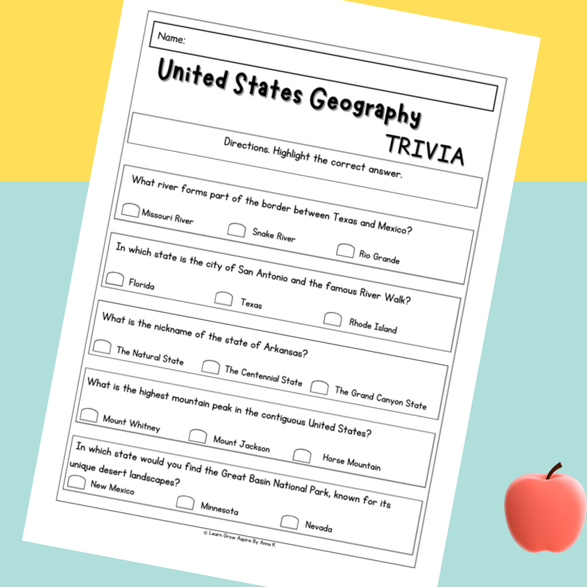 US Geography Worksheets United States Trivia Printables Quiz Cards Made By Teachers US Geography Worksheets United States Trivia Printables Quiz Cards Made By Teachers