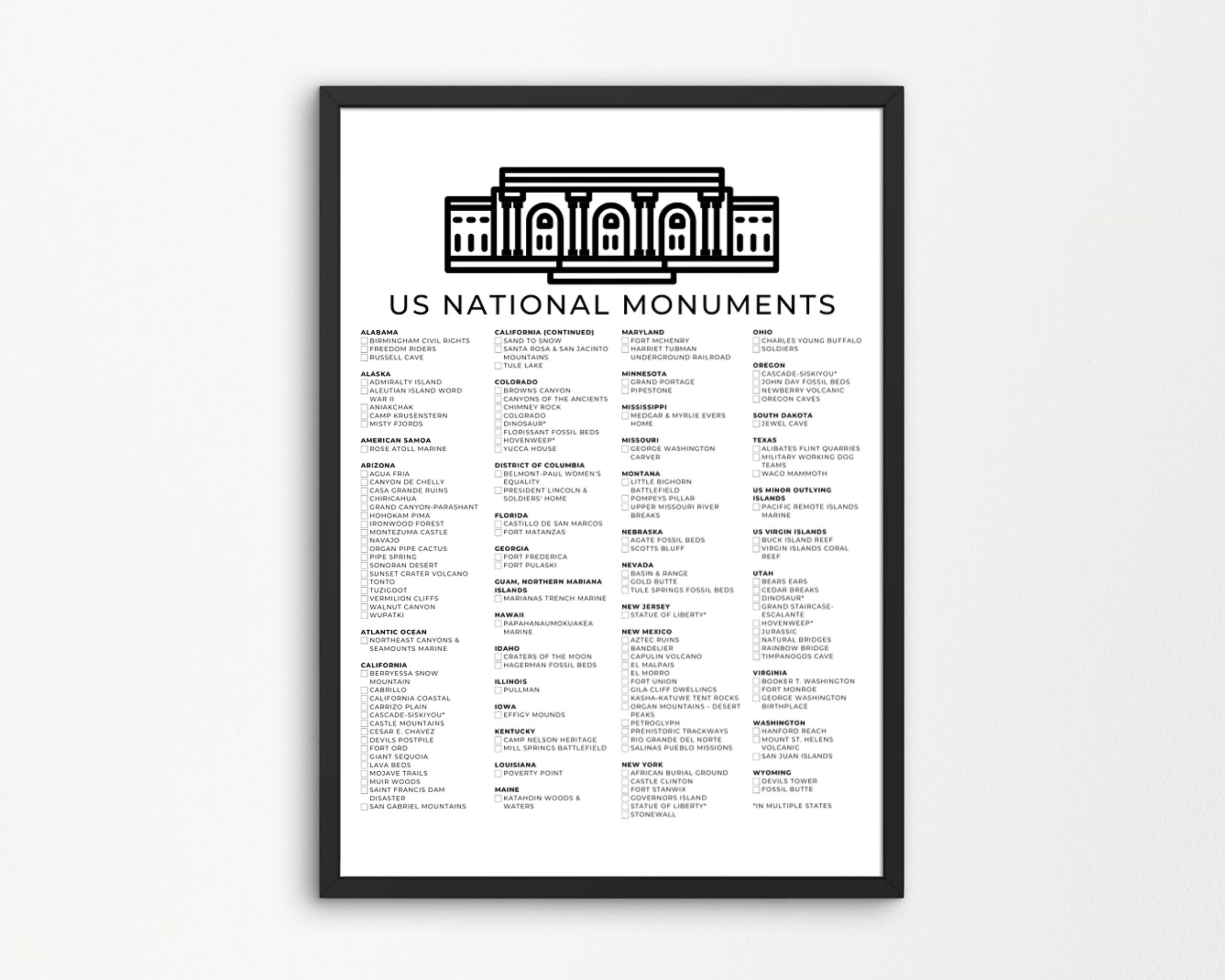 US National Monuments Checklist Printable National Monument Sign Black And White Poster A4 US Letter Etsy US National Monuments Checklist Printable National Monument Sign Black And White Poster A4 US Letter Etsy