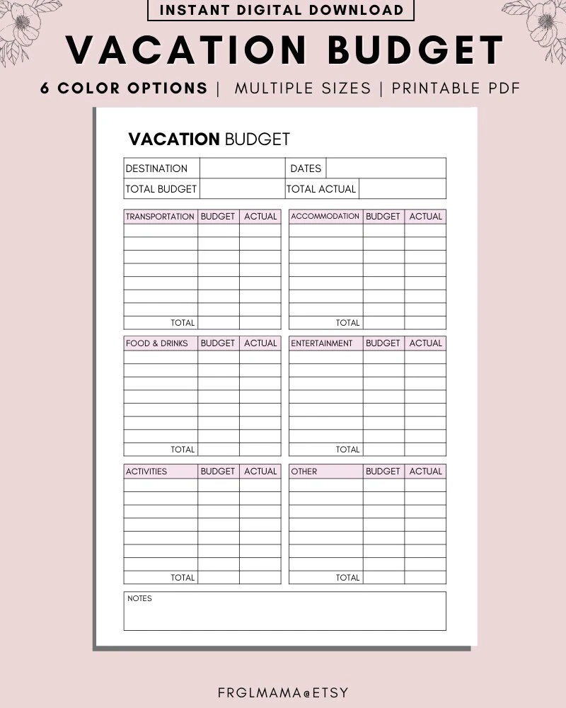 Printable Vacation Budget Planner