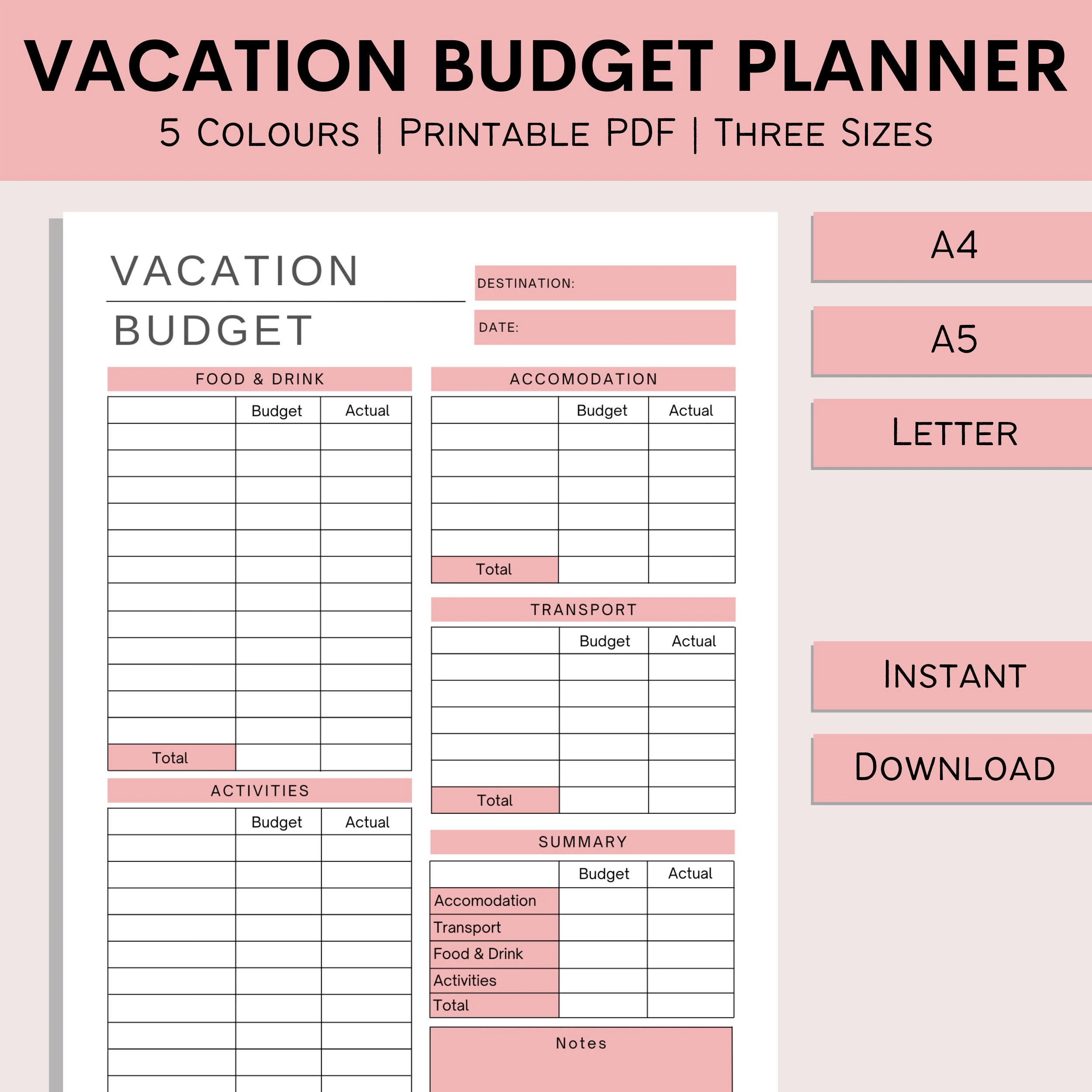 Vacation Budget Planner Printable Holiday Spreadsheet Budget Log Travel Expense Tracker Trip Planner PDF A4 A5 Letter Etsy