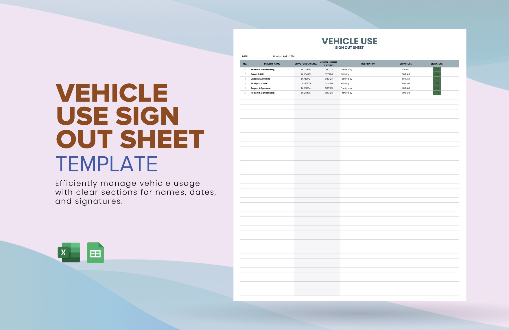 Vehicle Use Sign Out Sheet Template In Excel Google Sheets Download Template