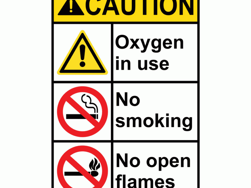 Vertical Oxygen In Use No Smoking No Open Flames Sign ANSI Caution