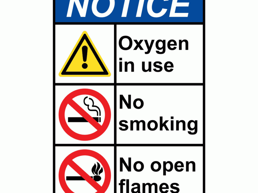 Vertical Oxygen In Use No Smoking No Open Flames Sign ANSI Notice