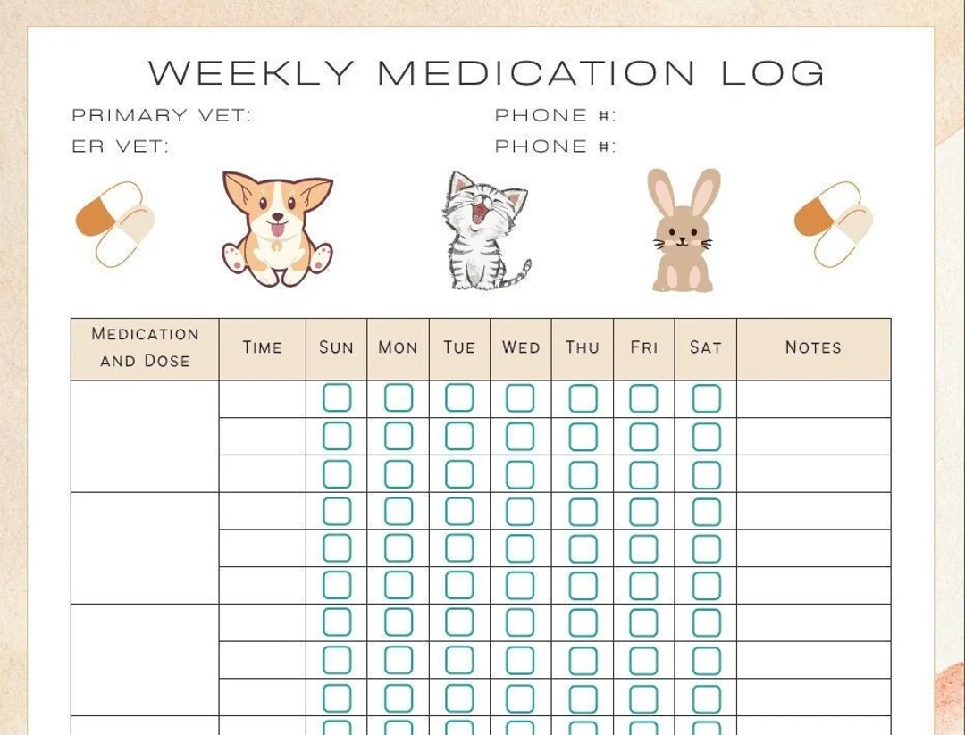 Printable Pet Medication Chart