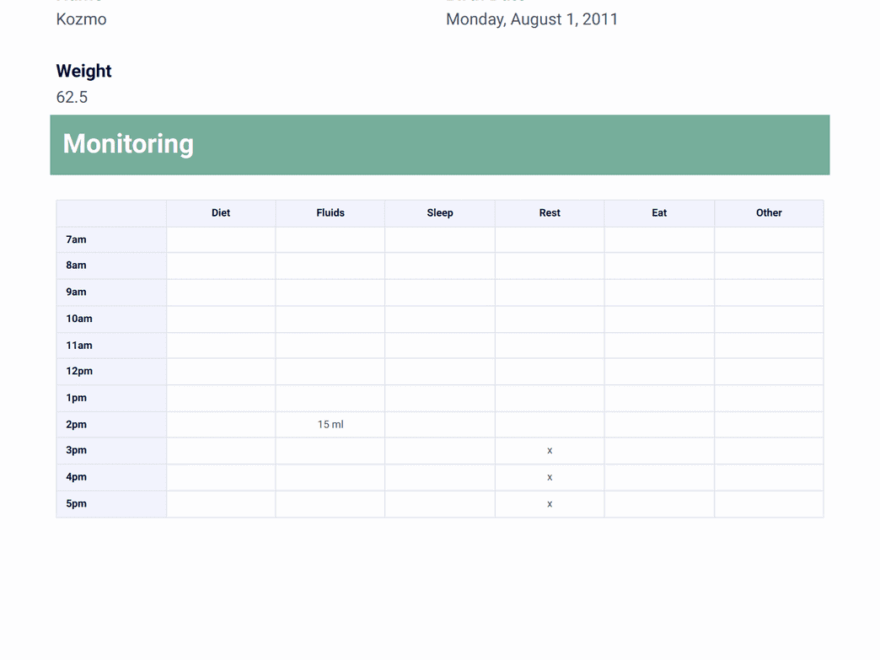 Veterinary Hospital Treatment Sheet Template PDF Templates Jotform