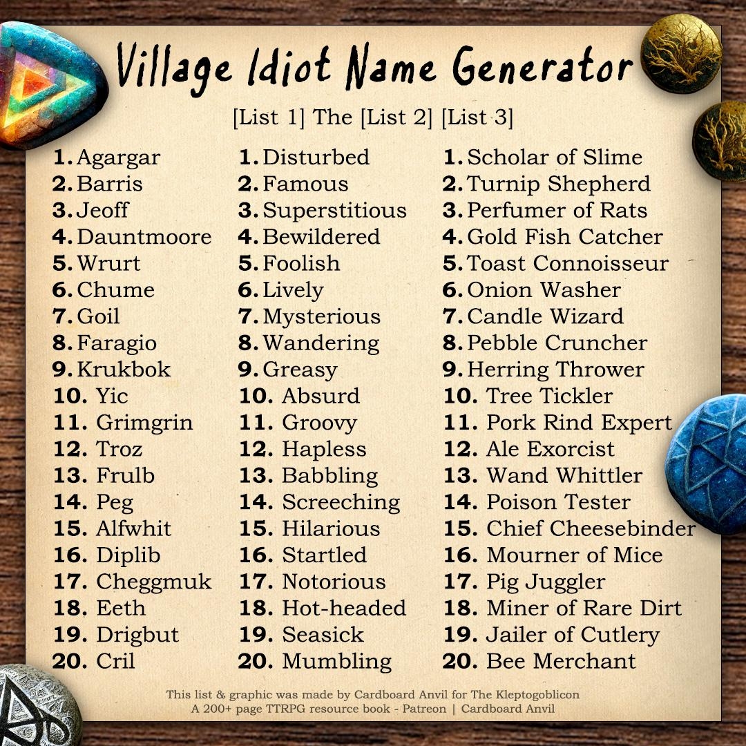 Village Idiot Name Generator R DnDHomebrew Village Idiot Name Generator R DnDHomebrew