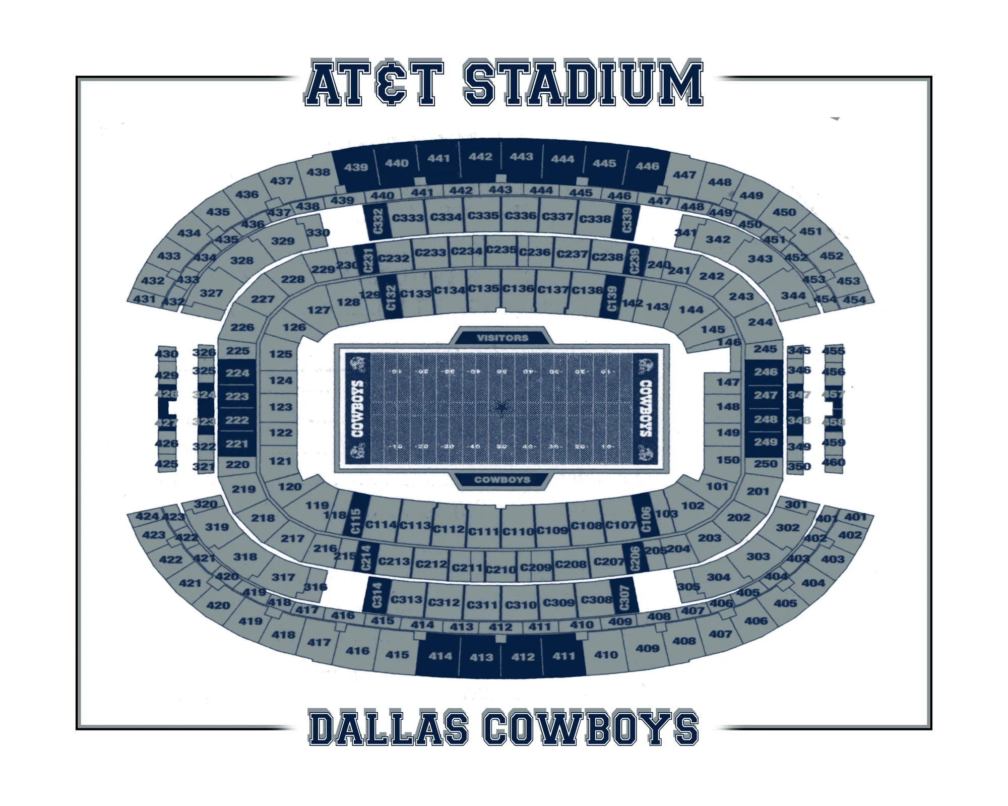Vintage AT T Stadium Seating Chart Print Dallas Cowboys Art Etsy