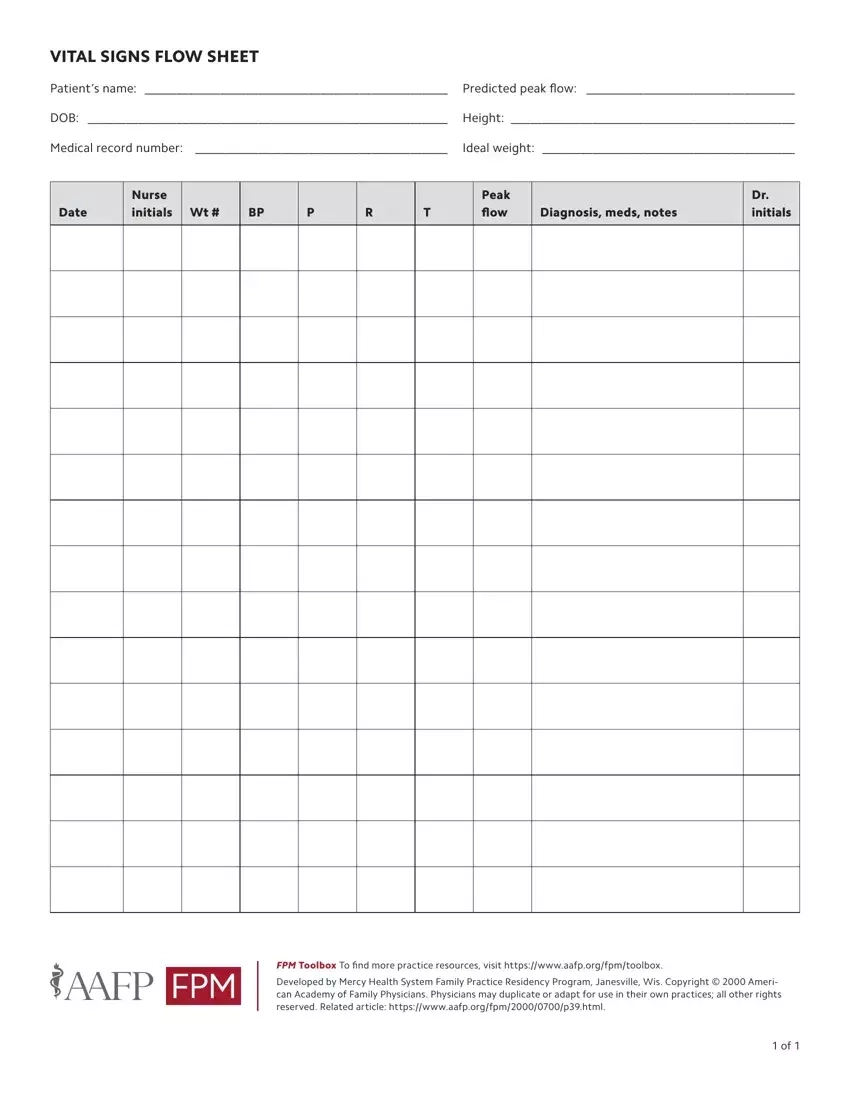 Vital Signs Flow Sheet Fill Out Printable PDF Forms Online