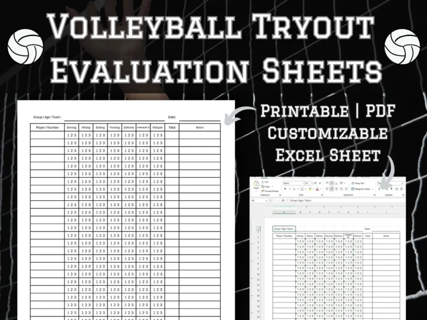 Volleyball Tryout Evaluation Sheets Etsy