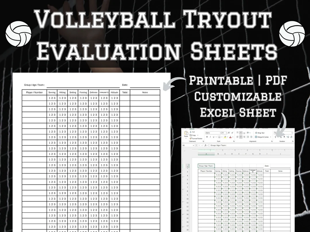 Volleyball Tryout Evaluation Sheets Etsy