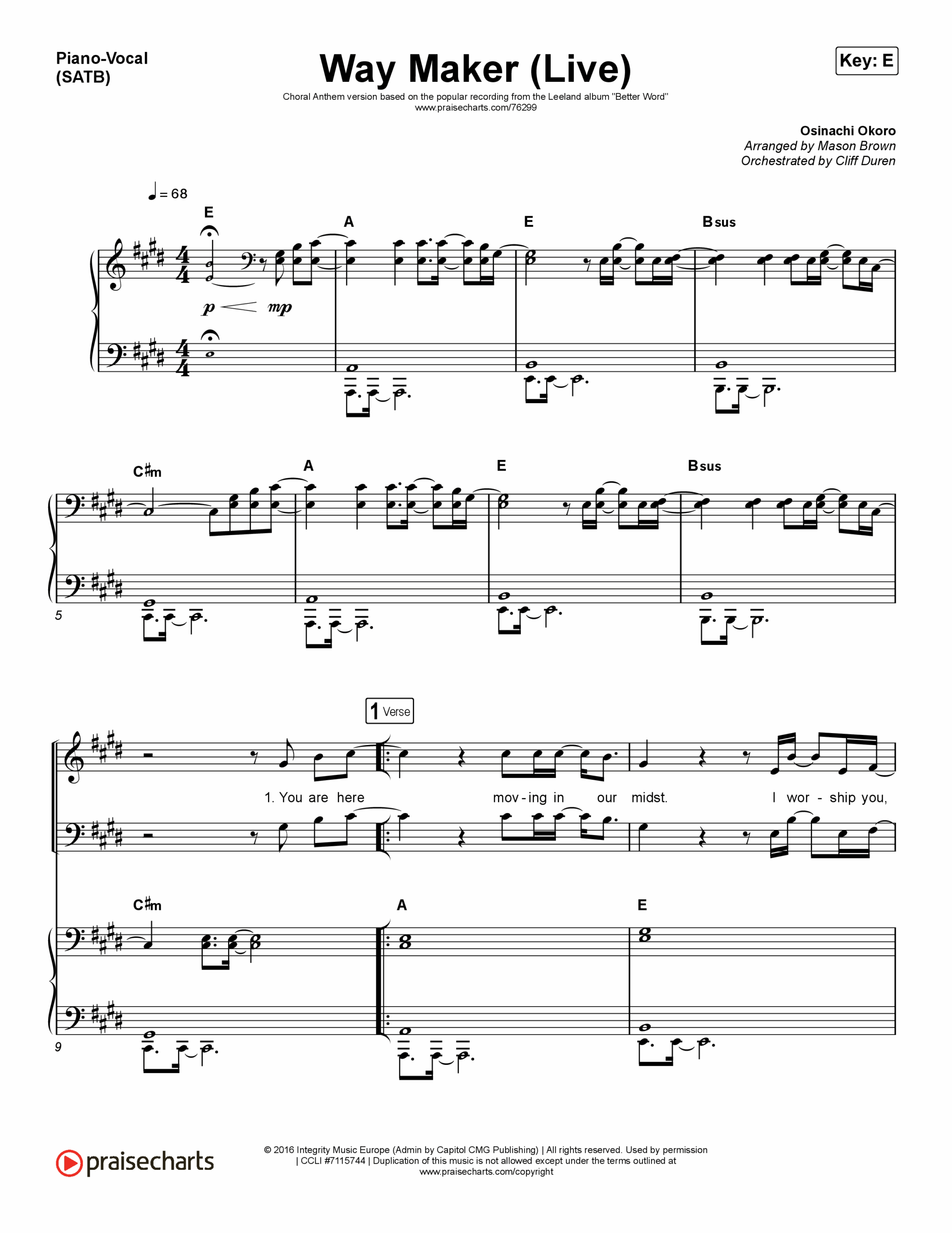 Way Maker Choral Anthem SATB Sheet Music PDF Leeland Arr Cliff Duren Mason Brown PraiseCharts Way Maker Choral Anthem SATB Sheet Music PDF Leeland Arr Cliff Duren Mason Brown PraiseCharts