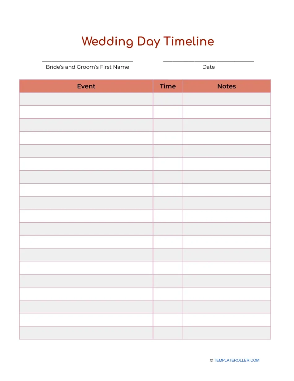 Free Printable Wedding Day Time Schedule