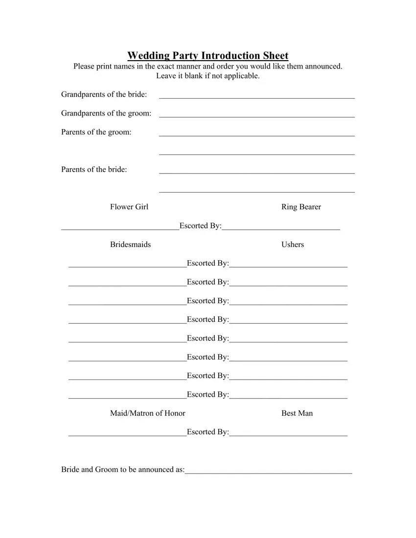 Wedding Party Sheet Fill Out Printable PDF Forms Online