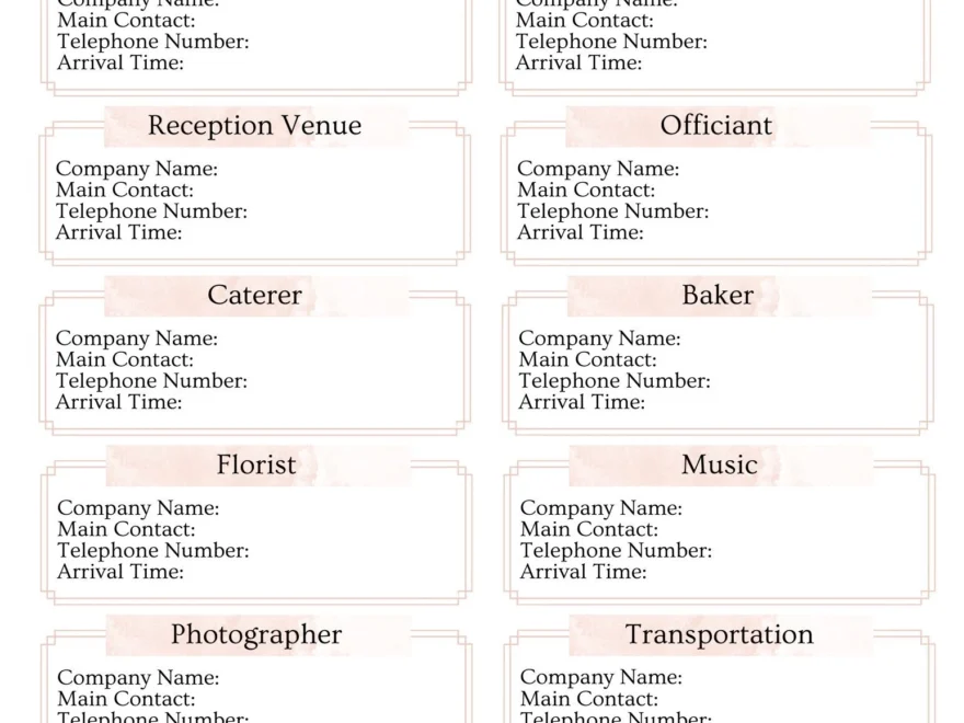 Wedding Vendor List Instant Download Editable Printable Wedding Template Wedding Planner Etsy