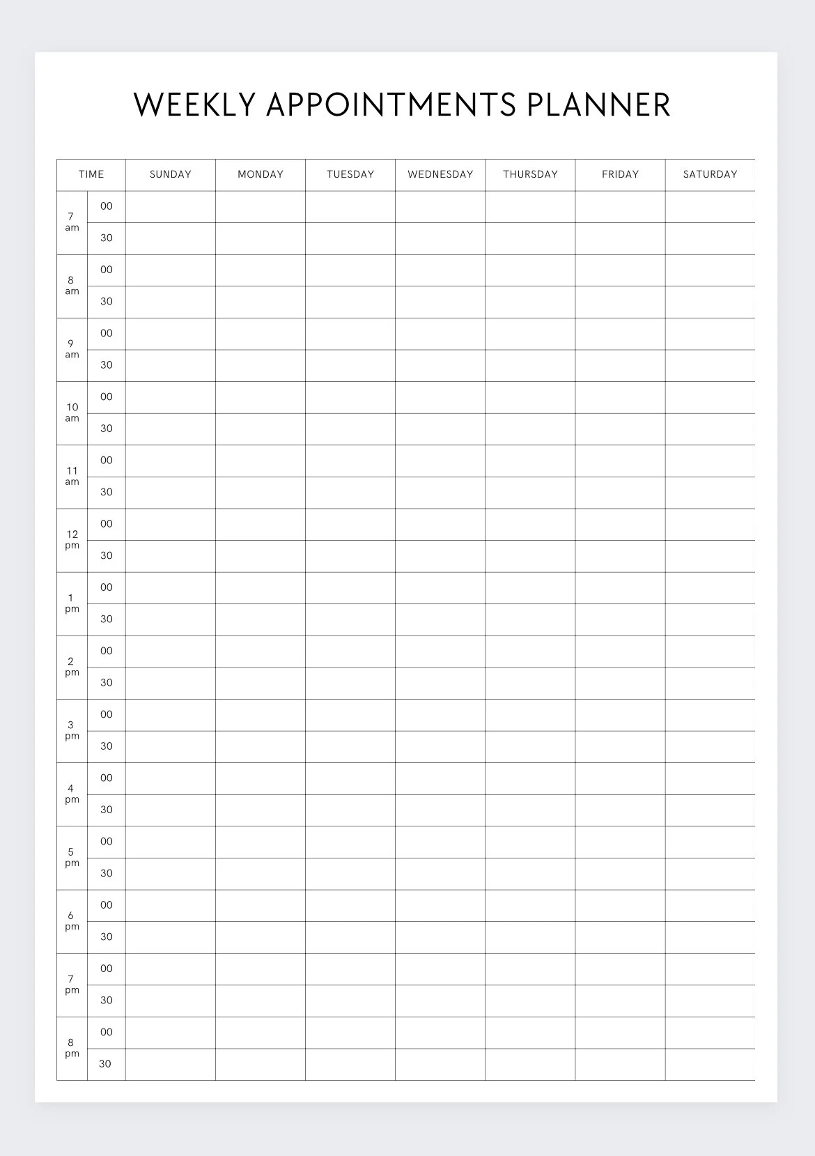 Weekly Patient Schedule Template Printable