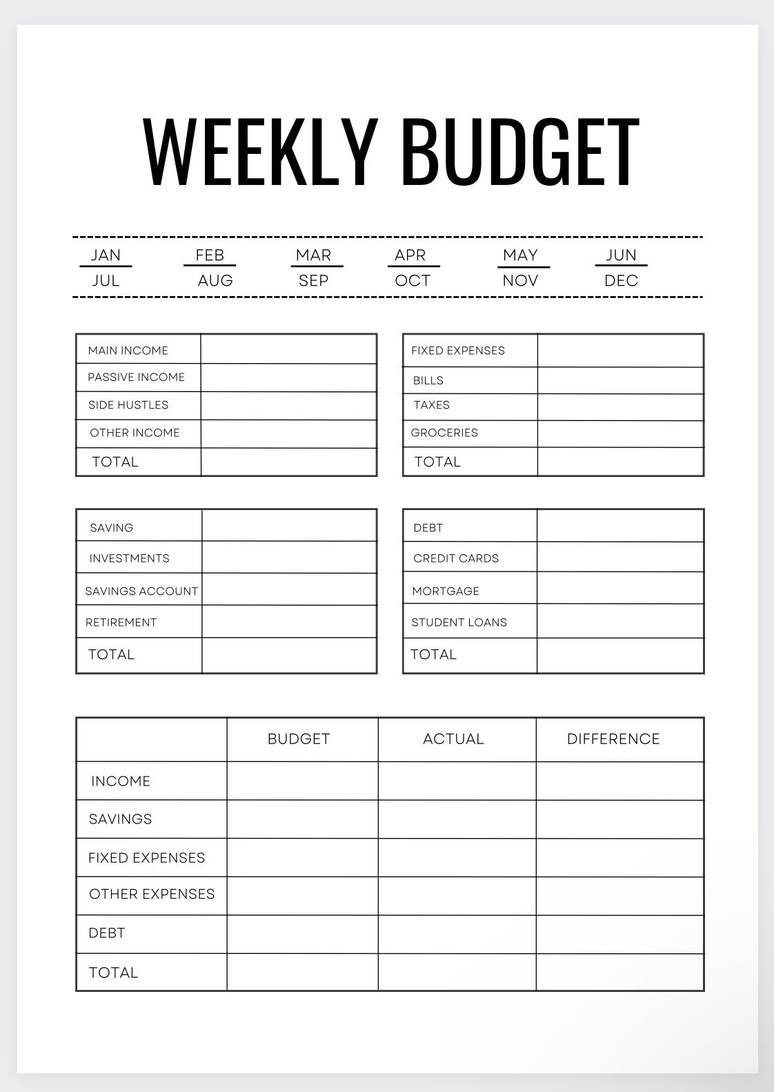 Printable Blank Weekly Budget Sheet Printable Blank Weekly Budget Sheet