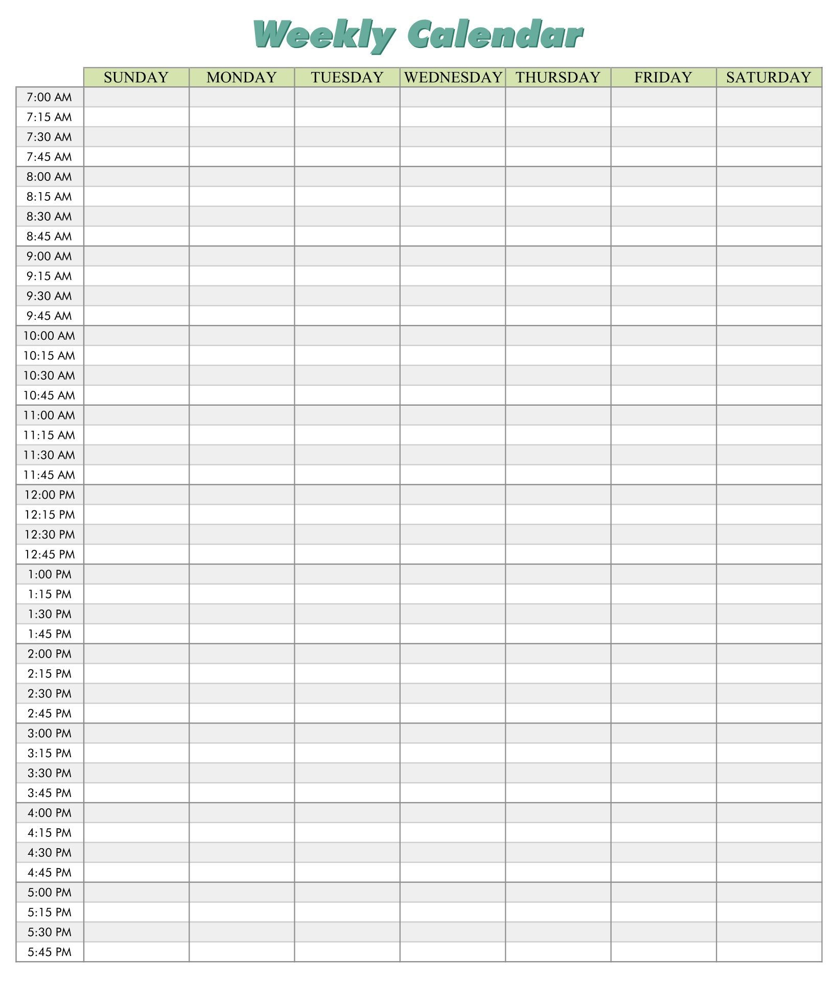 Weekly Calendar With 15 Minute Time Slots 13 Free PDF Printables Worksheets Library
