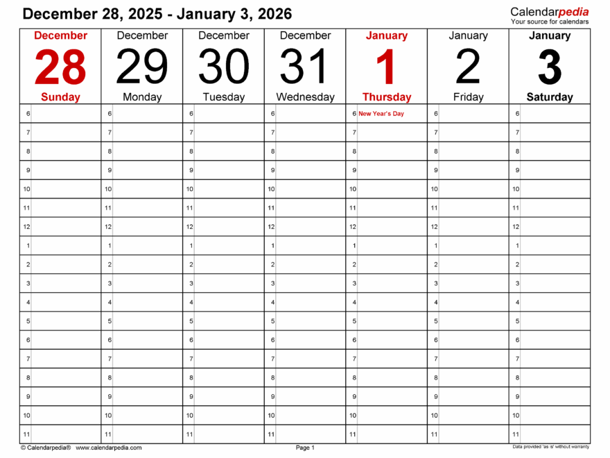 Weekly Calendars 2026 For PDF 12 Free Printable Templates