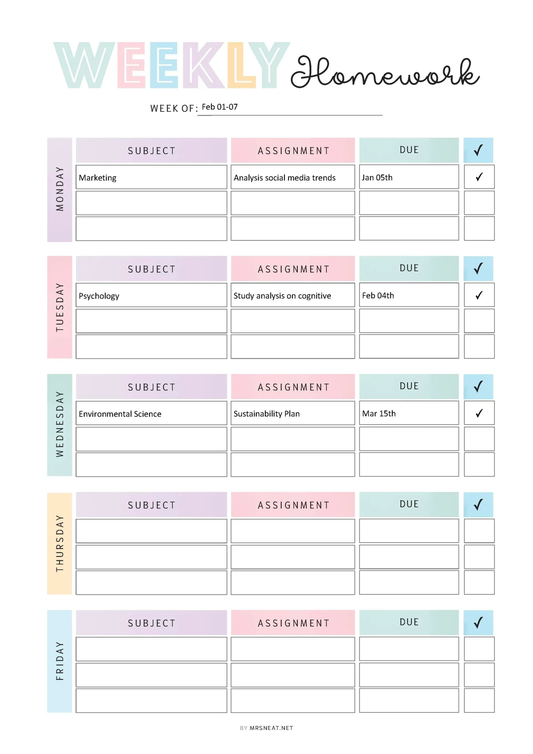 Daily Hommework Planner Printable
