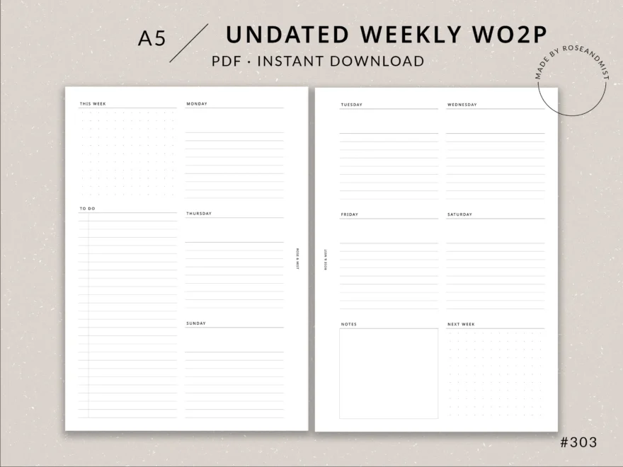 Weekly Planner WO2P A5 Planner Printable Weekly Spread Undated Planner A5 Planner Inserts A5 Binder Printable Checklist Weekly Plan Etsy
